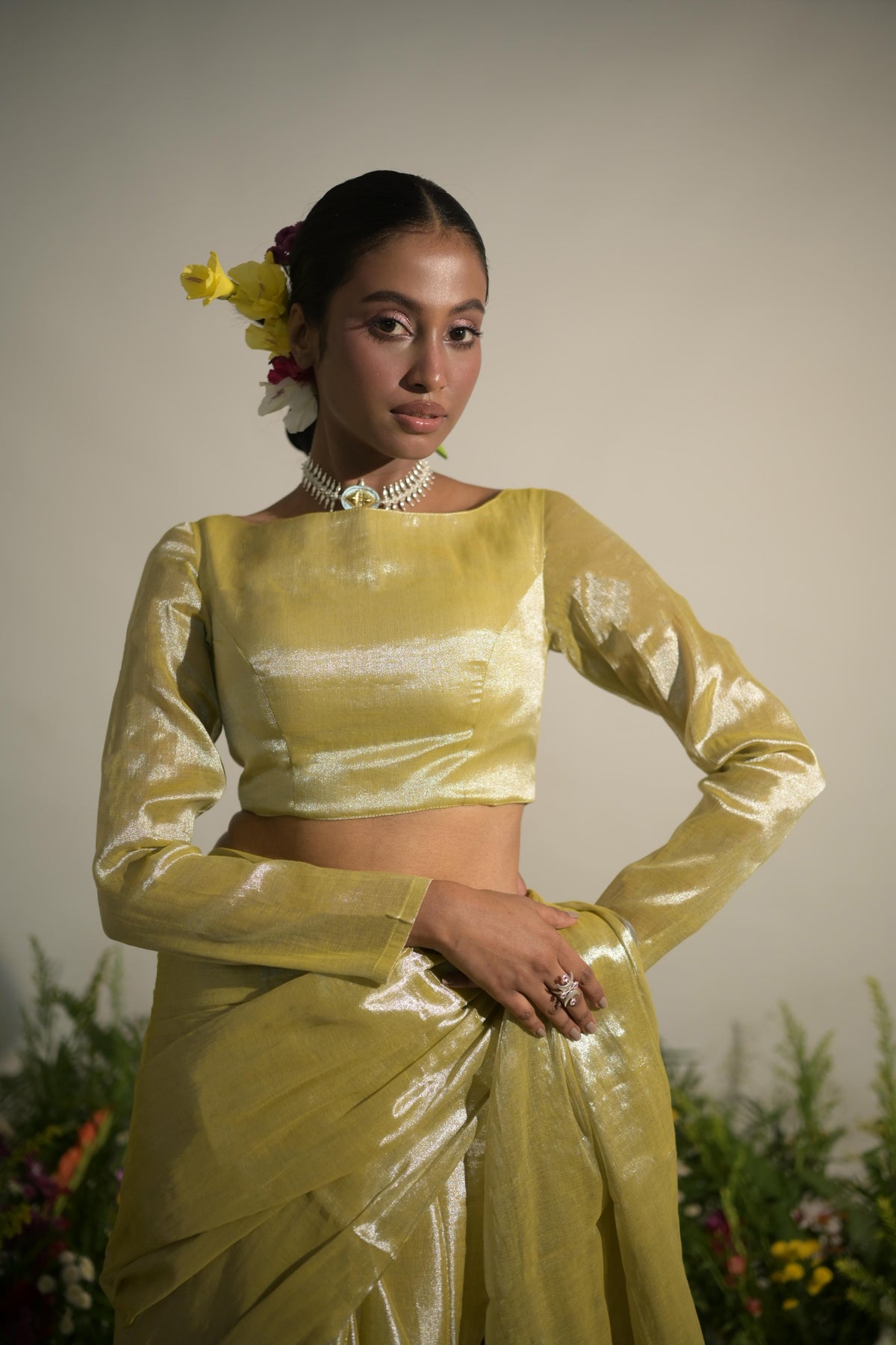 OLIVE CANOPY I NEON OLIVE HANDLOOM TISSUE BLOUSE