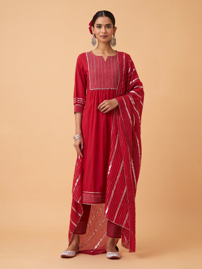 Red Zari Kurta Set