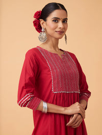 Red Zari Kurta Set