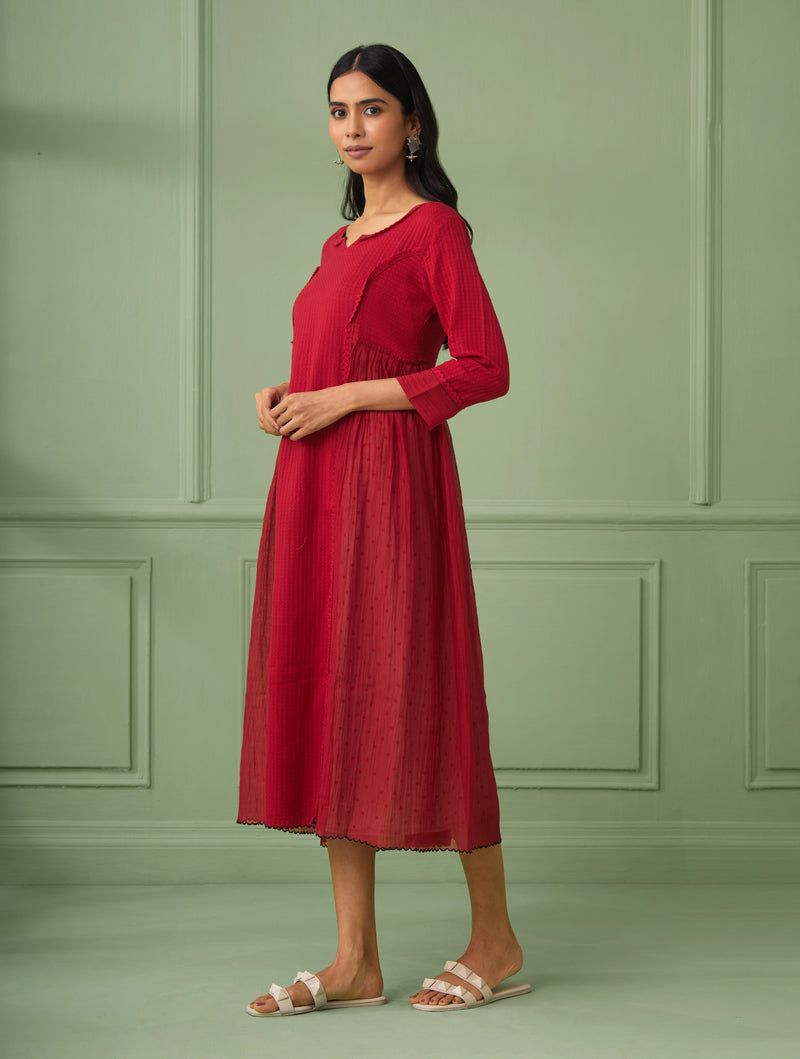 Red Gathered dress with slip (set of 2)