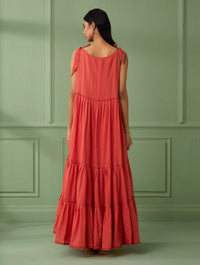 Coral Breezy Tiered Maxi Dress