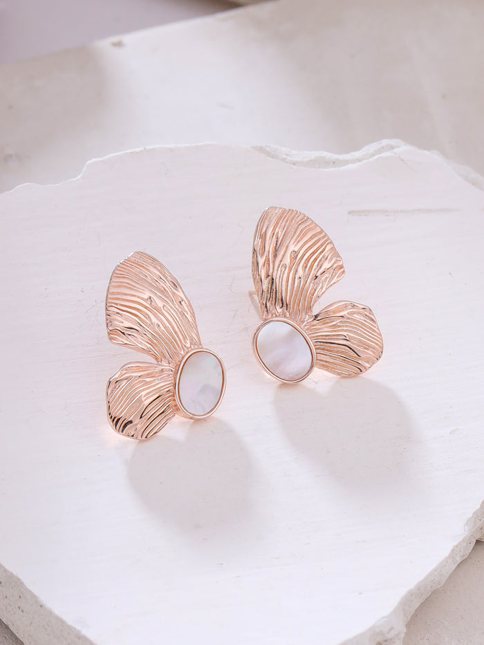 Rose Gold Butterfly Mother of Pearl Earrings Syra Collection