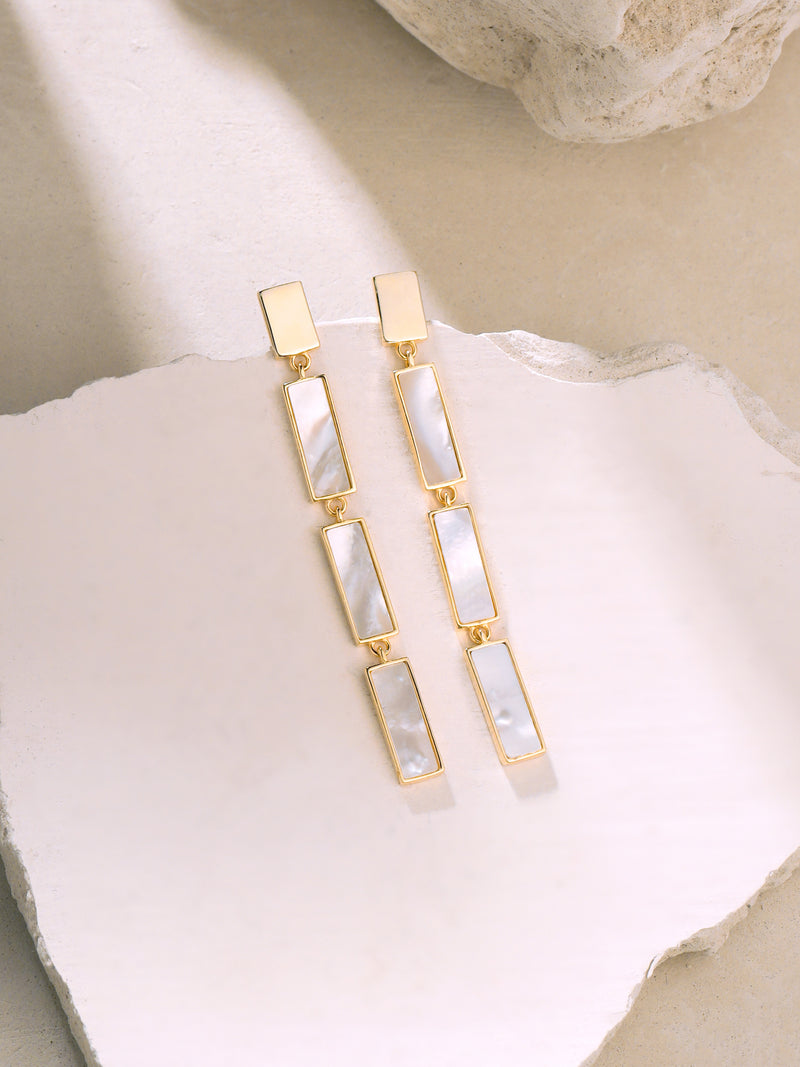 Syra Collection 24k Gold Brick Pattern Mother of Pearl Earrings