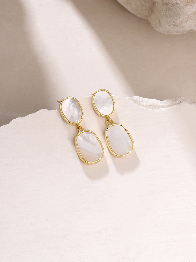 Abstract Mother of Pearl Earrings Syra Collection 24k Gold