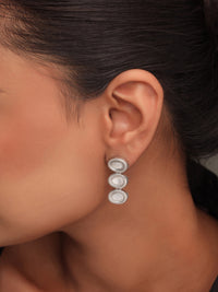 Geometric Mother of Pearl Earrings Syra Collection Silver Rhodium