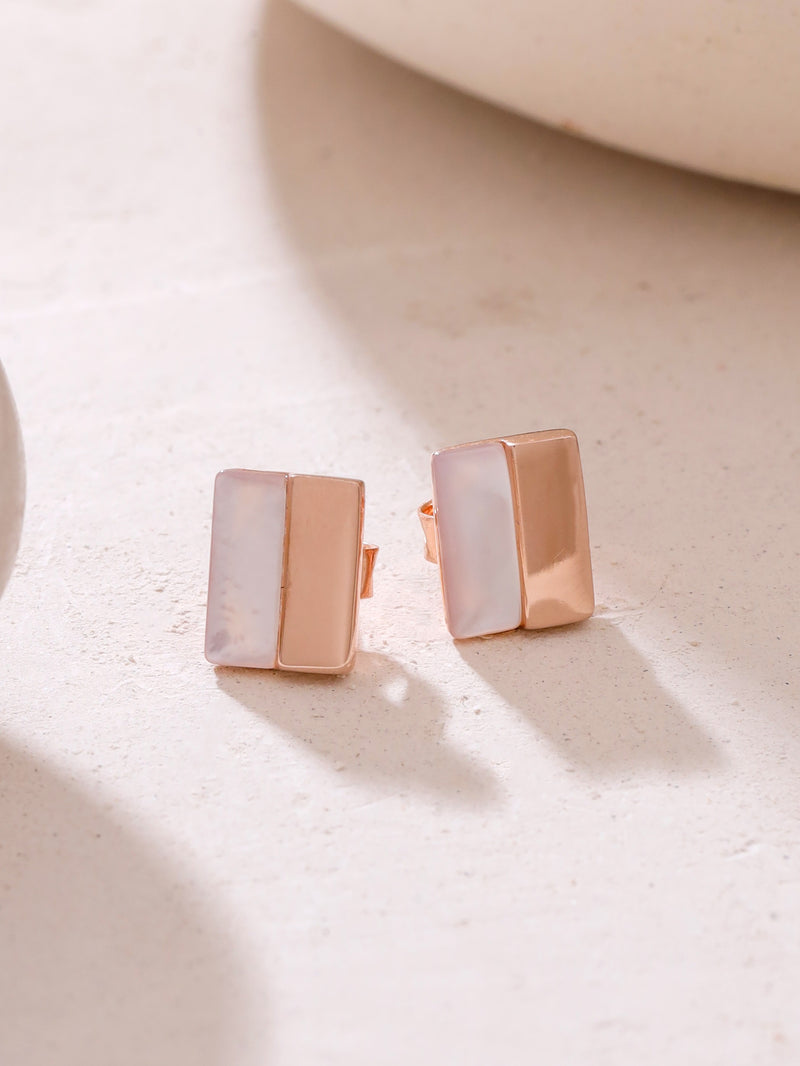 Rose Gold Geometric Mother of Pearl Stud Earrings Syra Collection