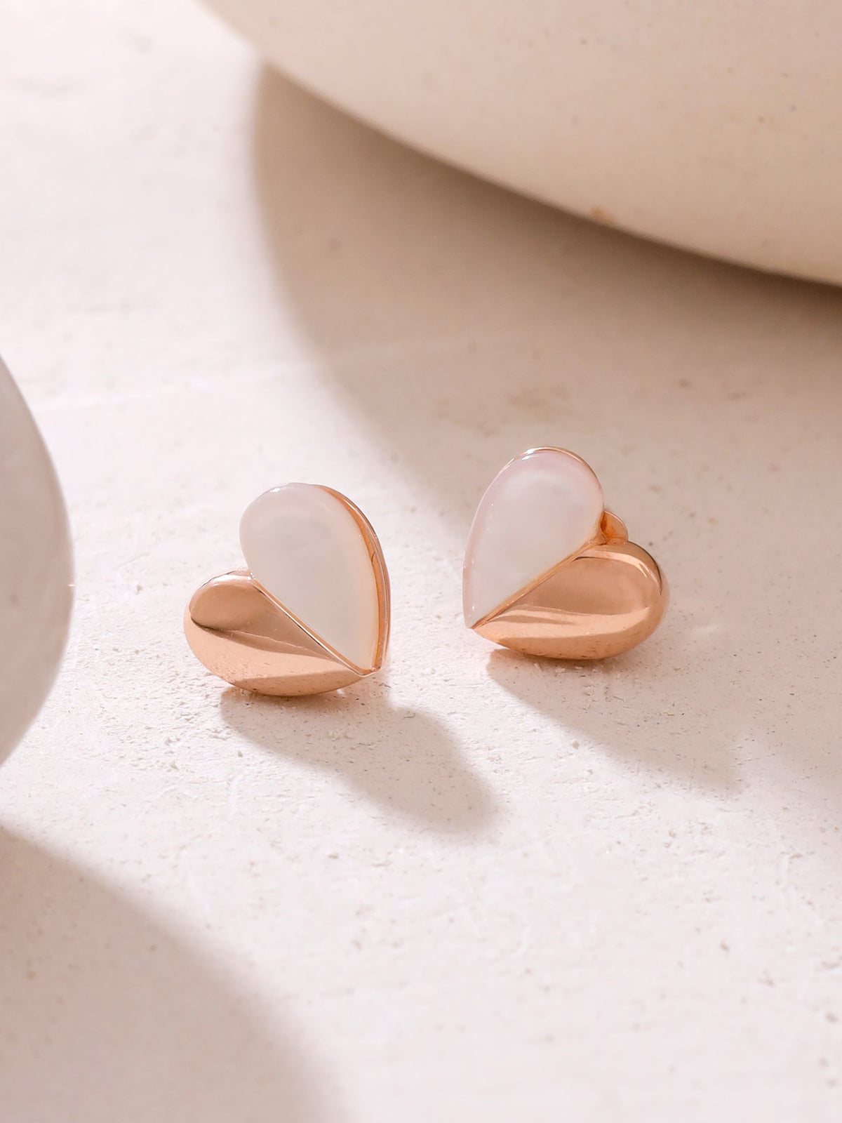 Rose Gold Heart-Shaped Mother of Pearl Stud Earpieces Syra Collection