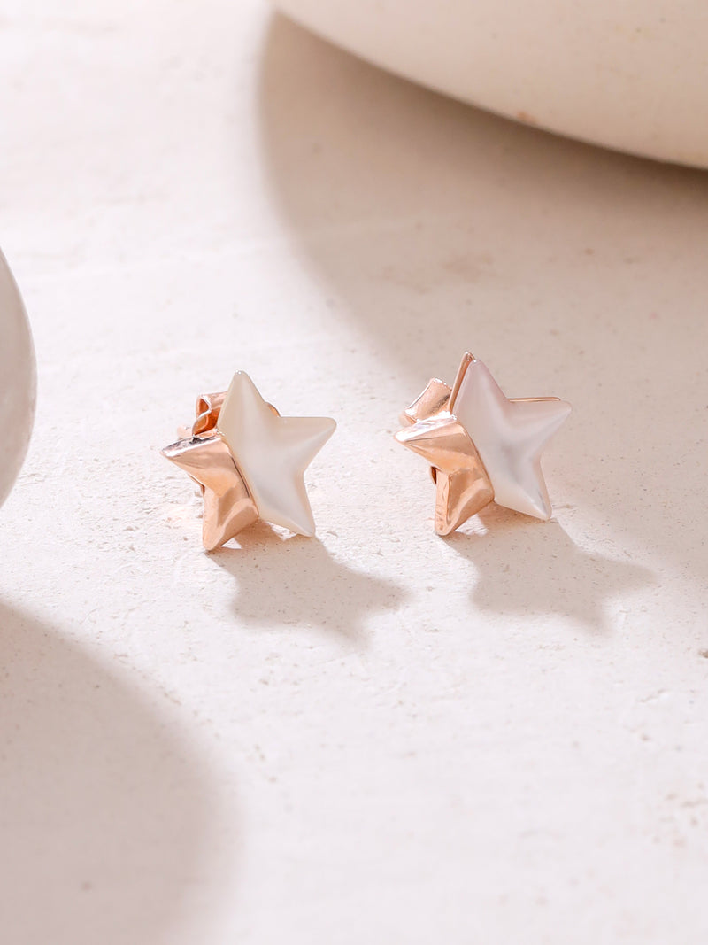 Syra Collection Rose Gold Star-Shaped Mother of Pearl Stud Earrings