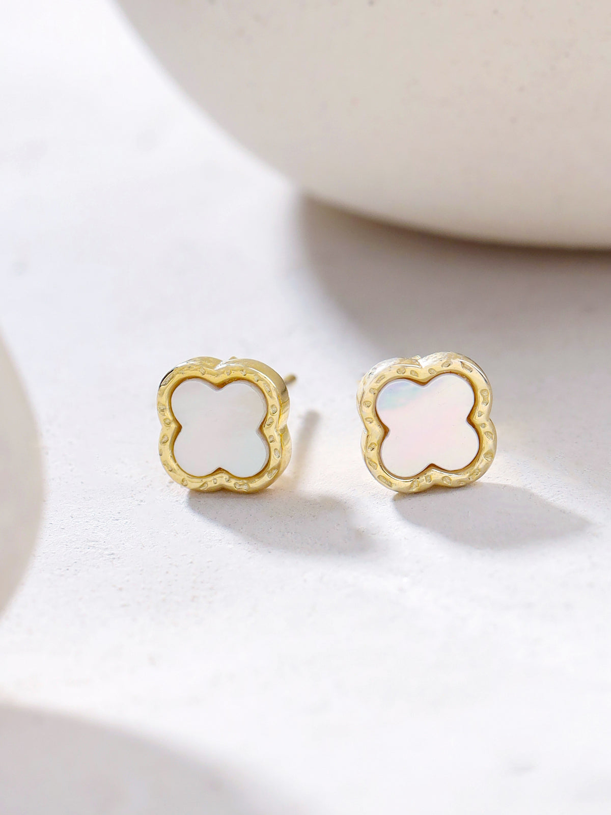 Syra 24k Gold Lucky Clover Mother of Pearl Stud Earrings