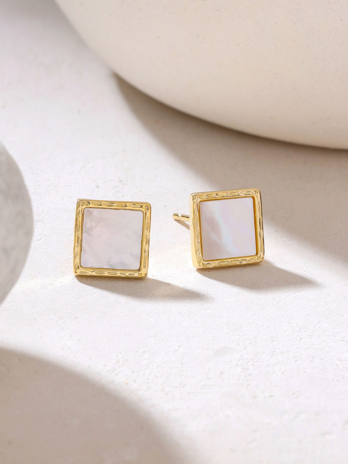 Syra Collection Square Mother of Pearl Stud Earrings in 24k Gold