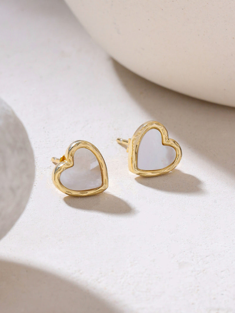 Syra Collection 24k Gold Heart-Shaped Mother of Pearl Stud Earrings