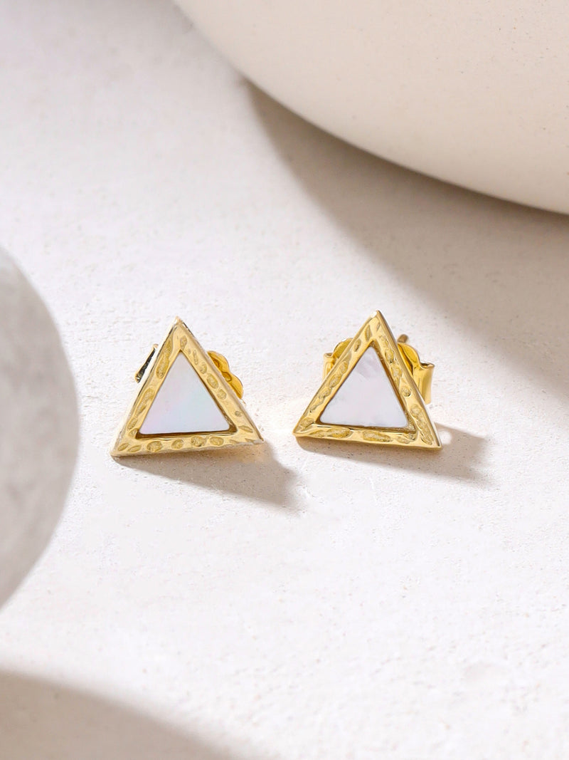 Mother of Pearl Stud Earrings 24k Gold Triangle Syra Collection