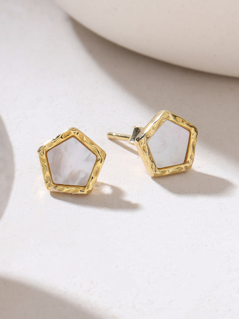 Syra Collection 24k Gold Pentagon Mother of Pearl Stud Earrings