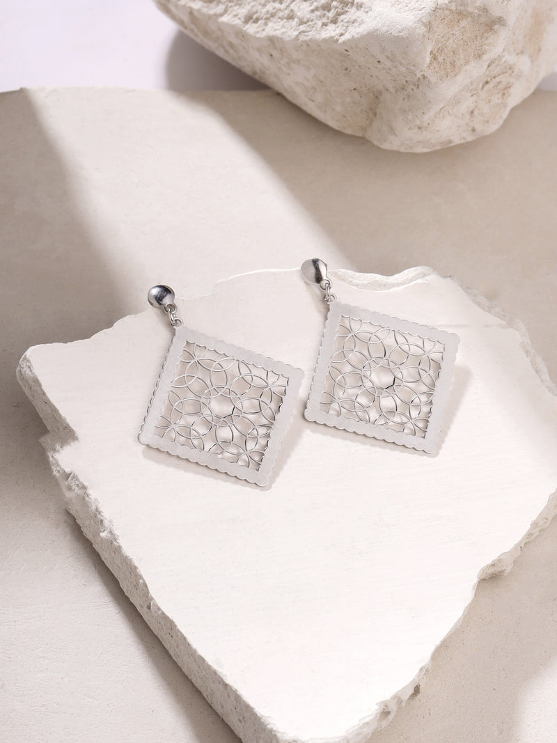 Silver Rhodium Geometric Filigree Earpieces Syra Collection