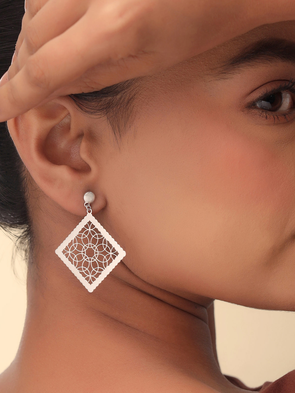 Silver Rhodium Geometric Filigree Earpieces Syra Collection