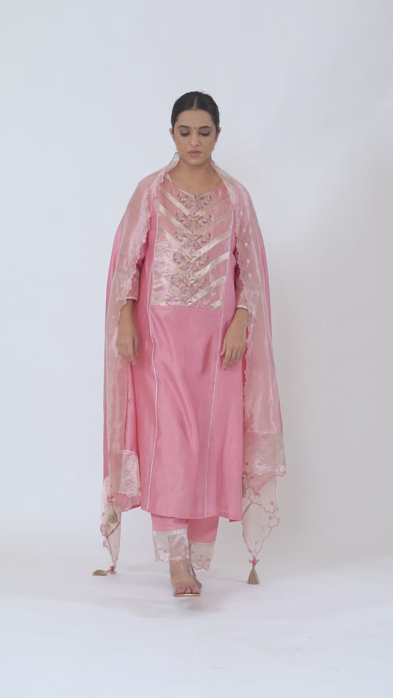 LILA - Lotus Pink - Banarasi Yoke Kurta Set