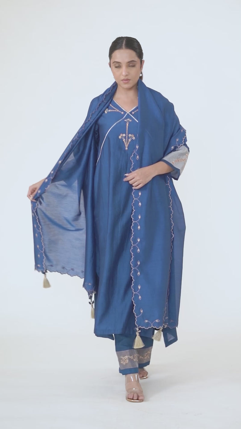 LILA - Royal Blue - V neckline Kurta Set